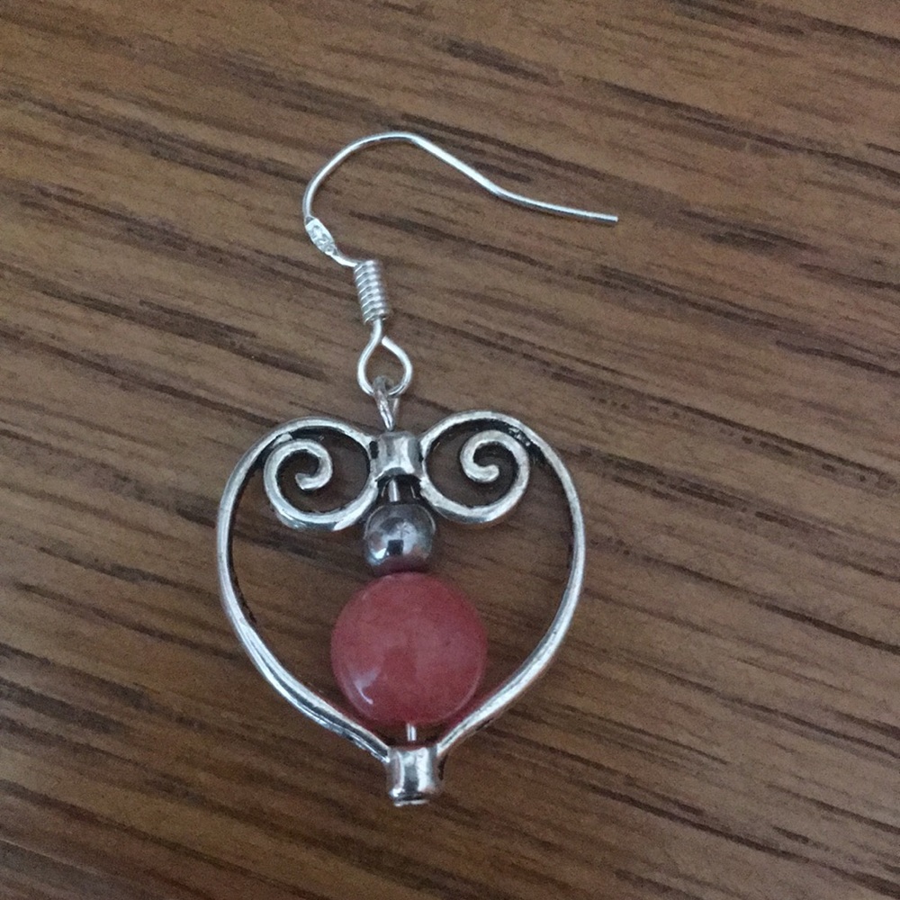 3 for $25 Antique Silver Heart Gemstone Earrings - Picture 5 of 5